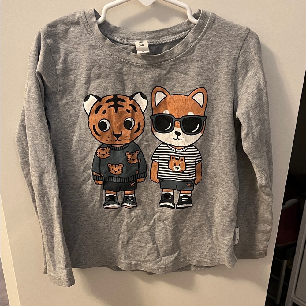Huxbaby Gray Long Sleeve Tee with Animal Friends
